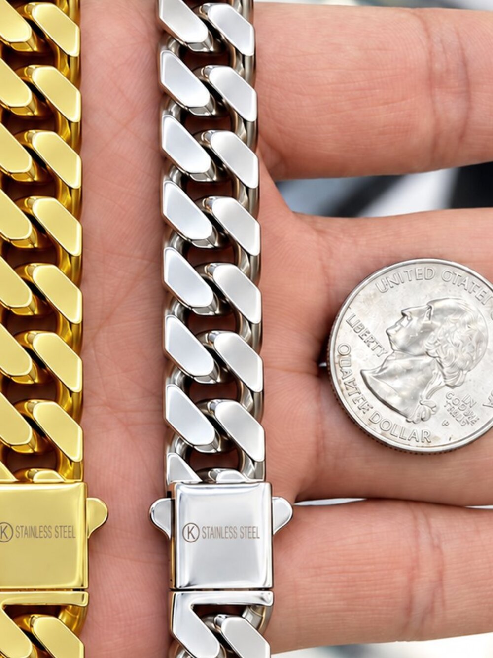 316L Stainless Steel 18k Gold Plated 13mm Square Cuban Link Chain Necklace 24”